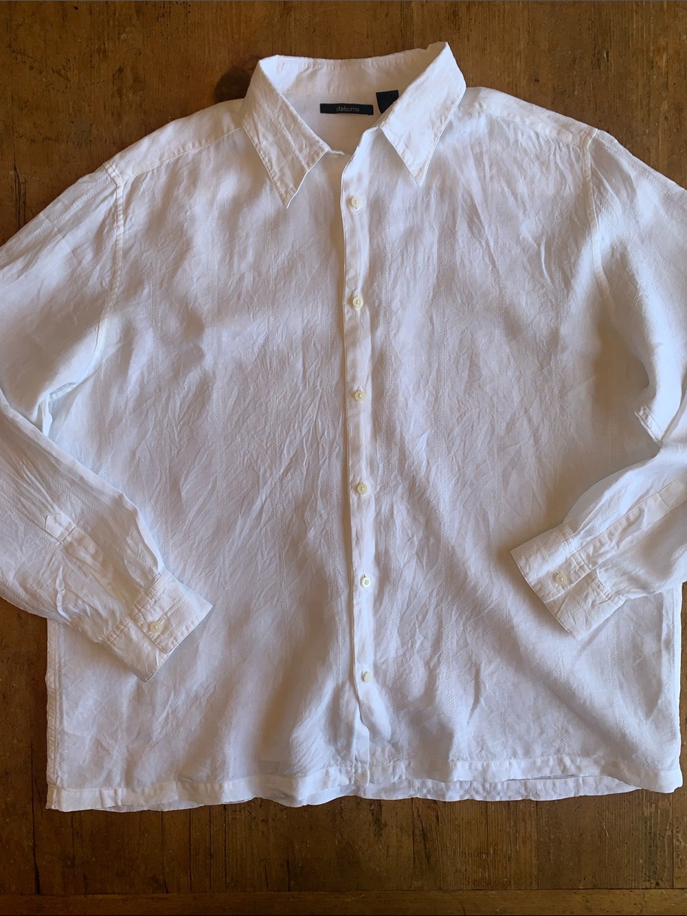 Claiborne Linen White Long-Sleeve Button-Down Shirt